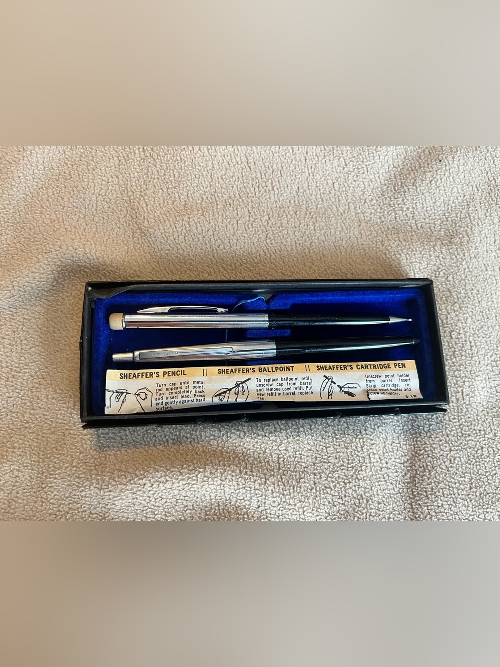 Vintage 70s-90s Sheaffer Black & Silver Ballpoint and Pencil Set